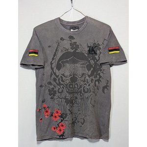 Kaalu Men's Japanese Cherry Blossom Graphic T-shirt Embroidered Gray Medium